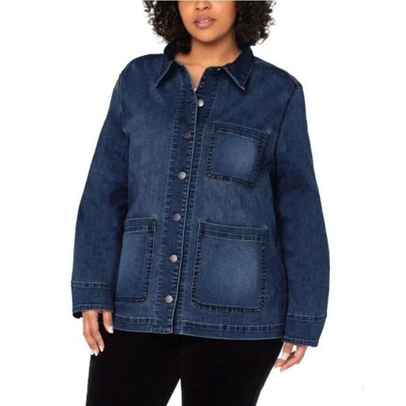 Well Worn Women's Denim Chore Jacket Comfort Stretch Heavyweight Dark Blue NWT - Picture 5 of 9